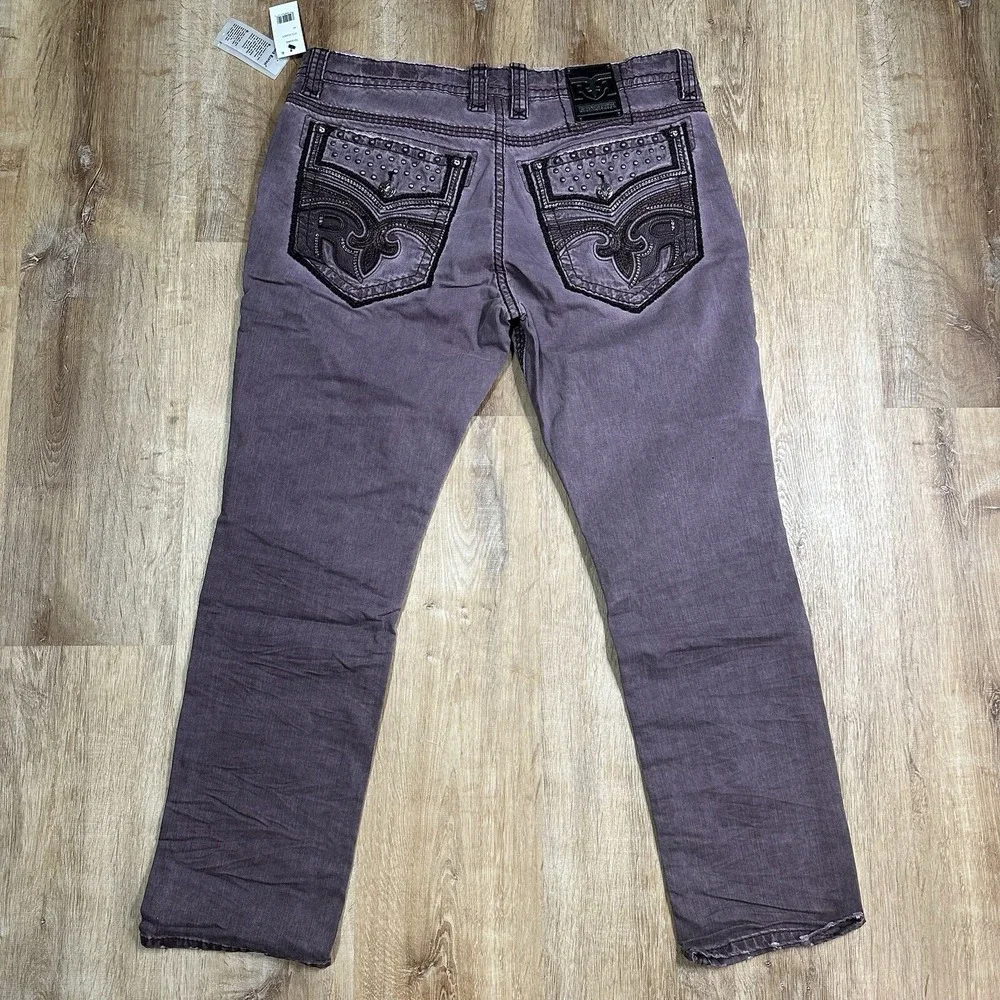 NEW Rock Revival Reid K6 Biker Jeans Men's 42 x 32 Burgundy Flex Stretch Pants